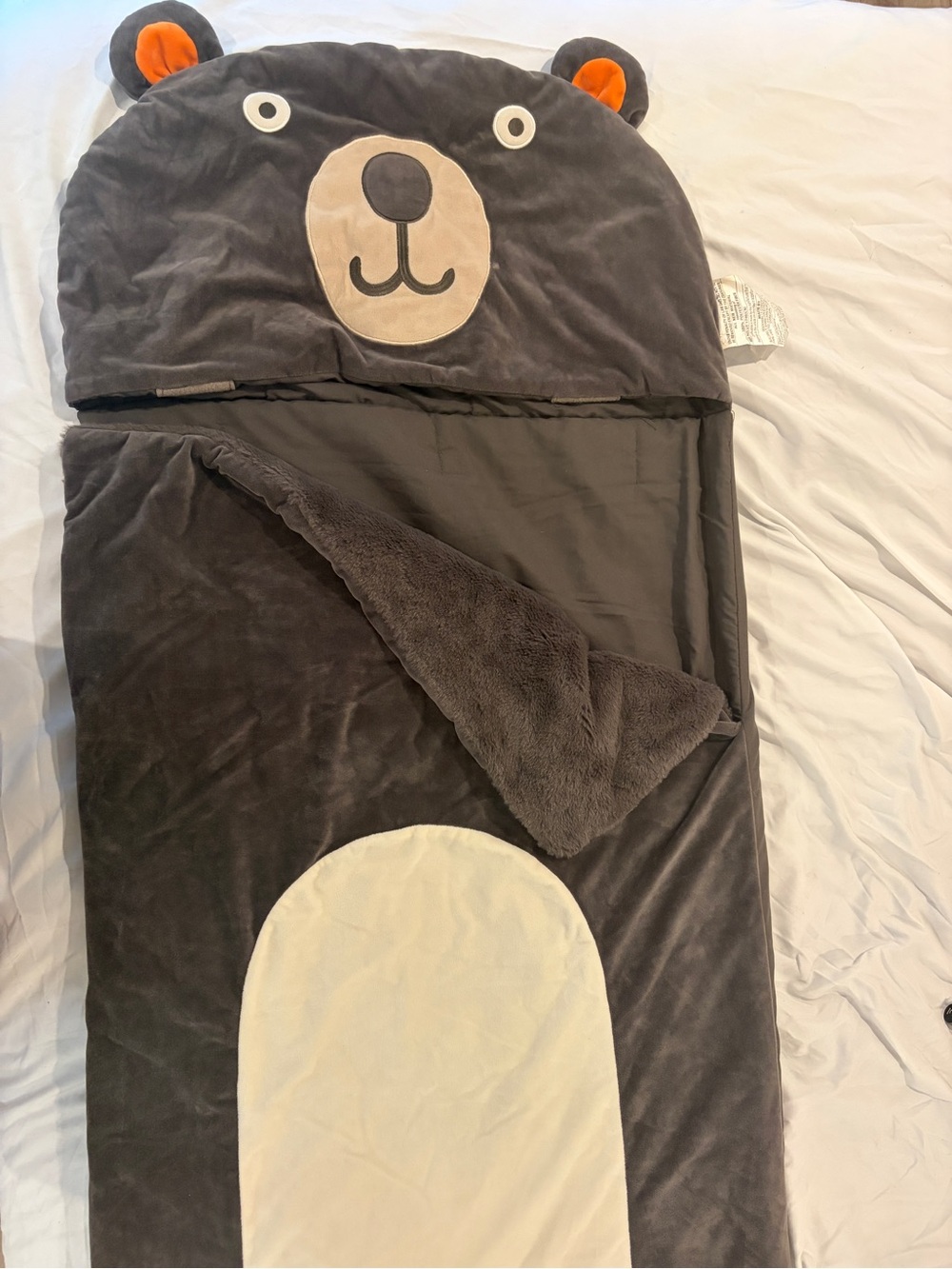 Pillowfort (Target) Bear Plush Hooded Sleeping Bag - Gray and Cream - Brand: